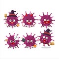 Halloween expression emoticons with cartoon character of coronaviridae