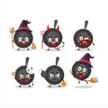 Halloween expression emoticons with cartoon character of frying pan