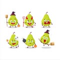 Halloween expression emoticons with cartoon character of green pear Royalty Free Stock Photo