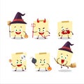 Halloween expression emoticons with cartoon character of pale yellow sticky notes
