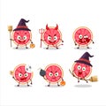 Halloween expression emoticons with cartoon character of slice of grapefruit