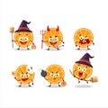 Halloween expression emoticons with cartoon character of slice of orange