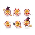 Halloween expression emoticons with cartoon character of slice of passion fruit