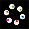 Halloween eyeball vector symbol set. Colorful cartoon clipart pupil