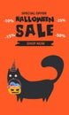 Halloween sale banner. Halloween background with pumpkin, ghost, monster, witch, black cats and candy . Invitation flyer or templa Royalty Free Stock Photo