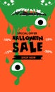 Halloween sale banner. Halloween background with pumpkin, ghost, monster, witch, black cats and candy . Invitation flyer or templa Royalty Free Stock Photo