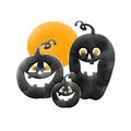 Halloween family black pumpkin and orange moon,water color painting picture