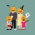 Halloween family with halloween pumpkin costumes