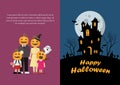 Halloween family and haunted house greeting card