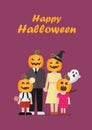 Halloween family with pumpkin costumes