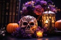 Halloween festive autumnal decor for party. Interior details