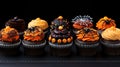 Halloween festive cupcakes. Generative Ai.