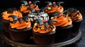 Halloween festive cupcakes. Generative Ai.