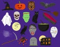 Halloween flat icons with violet background Royalty Free Stock Photo