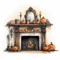 Halloween Fireplace Decor With Pumpkins, Candles, And More