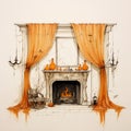 Halloween Fireplace Room Decoration And Curtain Vignettes