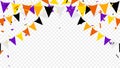 halloween flags garlands with orange, yellow, purple, gray and black isolated on transparent background. vector illustration Royalty Free Stock Photo