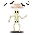 Halloween flat design postcard, banner on white background. Skeleton, bat. Vector illustration Royalty Free Stock Photo