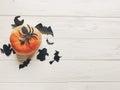 Halloween flat lay. happy halloween concept. pumpkin with witch