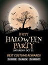 Halloween flyer or poster design template. Halloween invitation layout wuth tree, moon and bat