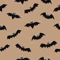 Halloween flying Bat vector seamless repeat pattern. Royalty Free Stock Photo