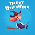 Halloween flying little cartoon witch