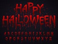 Halloween font. Horror alphabet letters written blood, scary bleed font or wet bloody sign isolated vector illustration