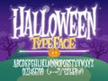 Halloween font. Spooky letters. Vector alphabet with numbers and glyphs