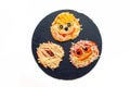 Halloween food idea - homemade pizza, Mini pizzas decorated with spiders and mummies for a Halloween.