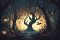 Halloween forest wallpaper with a scary forest in the dark Royalty Free Stock Photo