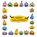 Halloween frame of colorful jack-o\'-lanterns