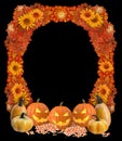 Halloween Frame with Jack-O-Lanterns, Candy Corn, and Fall Foliage Royalty Free Stock Photo