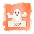 The Halloween frame template features cute ghosts and white copy space Royalty Free Stock Photo