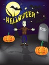 Halloween frankenstein grave yard background with and a spooky graves and a full moon Royalty Free Stock Photo