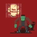 Halloween frankenstein standing under the moon Royalty Free Stock Photo