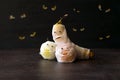 Halloween Fruit Mummy. Funny Scared orange, apple and banana wit Royalty Free Stock Photo