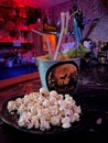 Halloween fruity cocktail in a bucket with popcorn at the Castle Complex Chiangmai Thailand in June 2022