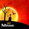 Halloween full moon on red sky scary background