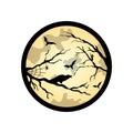 Halloween Full Moon Vector Illustration - Spooky Tree, Bats, Spiderweb and Crow Design Royalty Free Stock Photo