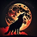 Halloween Full Moon Wolf Blood Red Royalty Free Stock Photo