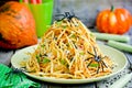 Halloween fun food idea - spooky spider nest salad