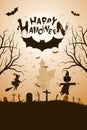 Halloween Funny Background with Bat and Haunted House. Royalty Free Stock Photo