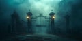 Halloween Gate Dominates Haunted Cemetery With Spooky Backdrop And Copy Space
