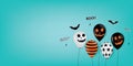 Halloween Ghost Balloons Scary air balloons And bat.Website spooky or banner template.