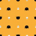 Halloween Ghost Black Cat Check Square Seamless Pattern