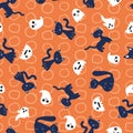 Halloween Ghost Cat Circle Autumn Spooky Seamless Pattern Royalty Free Stock Photo