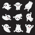 Halloween ghost. Ghostly cute cartoon characters. Devil monsters for frightened child. Vector collection