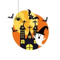 Halloween ghost. House with the cute ghost and bat, spider vector Royalty Free Stock Photo