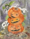 Halloween ghost and jack-o-lanterns Royalty Free Stock Photo