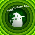 Halloween Ghost in layered Green circle